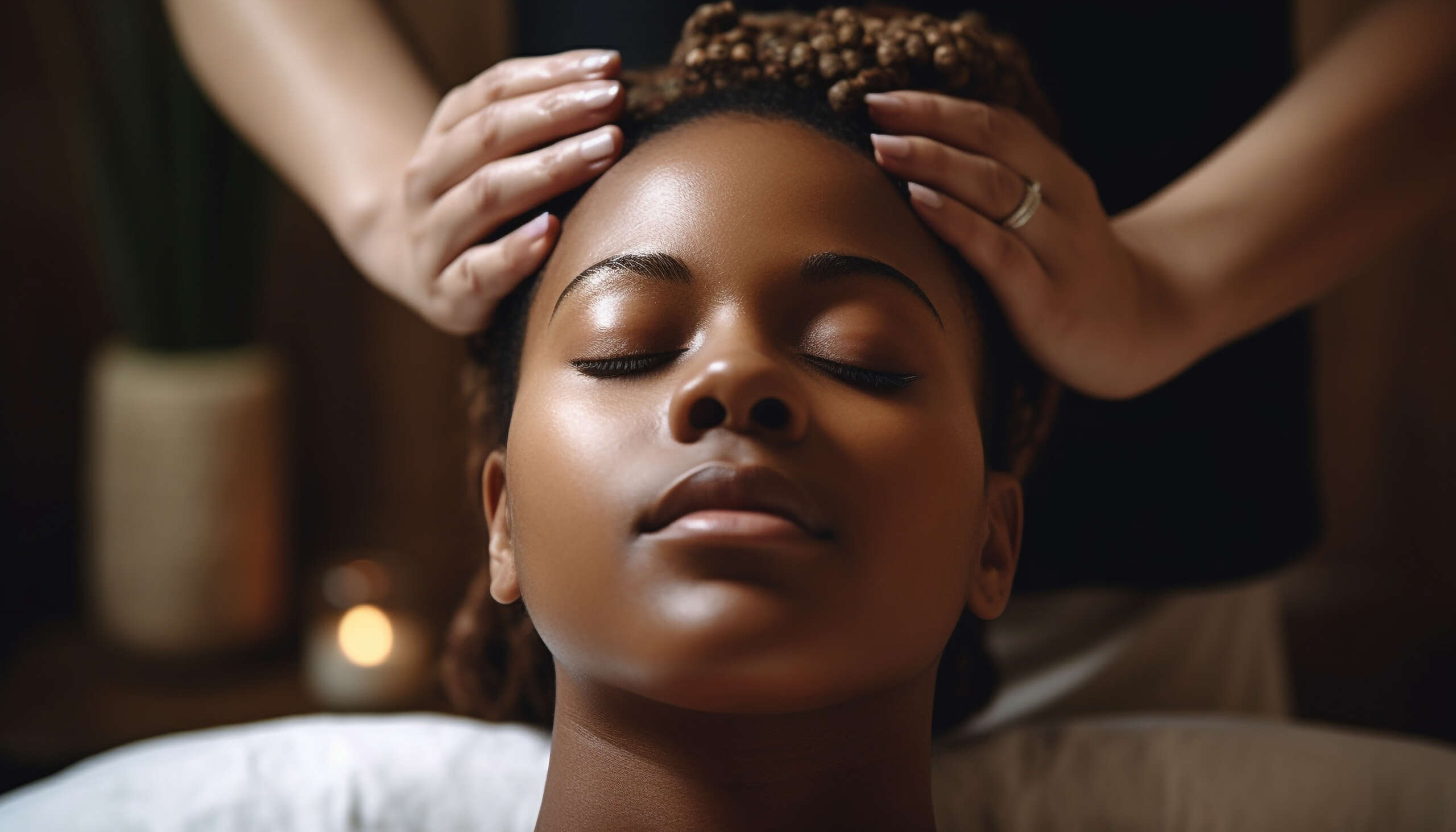 Young African American woman enjoys pampering with beauty treatment at home generated by AI
